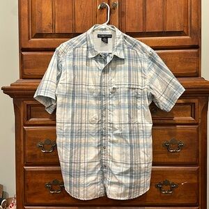Men’s Exofficio Short Sleeve Snap Closure Shirt Size L Large Blue Plaid